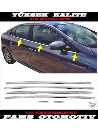 Renault Megane 4 Sedan Krom Cam Çıtası 6 Prç 2015 Üzeri P.Çelik