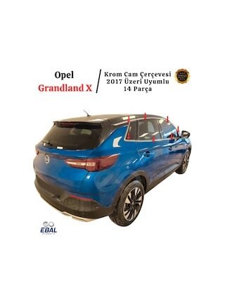 Opel Grandland X Krom Cam Çerçevesi 14 parça 2017 sonrası P.Çelik