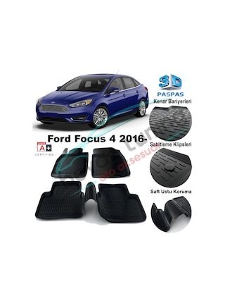 Ford Focus 4 Havuzlu 3D Paspas Niken Siyah 2016-
