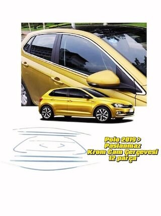 Volskwagen Polo 2019+ Krom Cam Çerçevesi 12 Parça Paslanmaz Krom