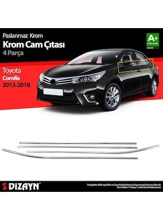 Toyota Corolla Uyumlu Krom Cam Çıtası 4 Parça 2013-2018 Paslanmaz Çelik