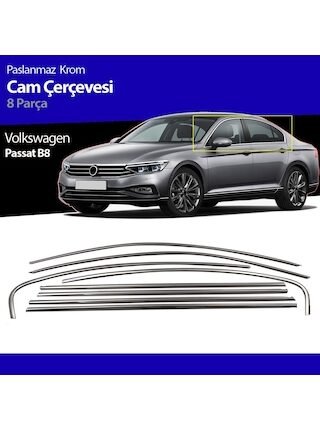 Volkswagen Passat B8 Krom Cam Çıtası Çerçevesi 8 Parça 2015-2019