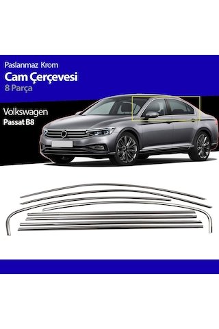 IMG-5215946911372458287.jpg Volkswagen Passat B8 Krom Cam Çıtası Çerçevesi 8 Parça 2015-2019 - Görsel 1