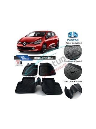 Renault Clio 4 Havuzlu 3D Paspas Niken Siyah