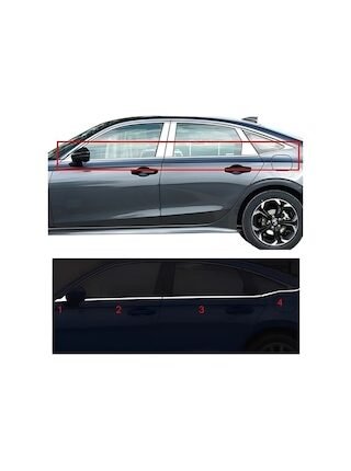 Honda Civic Uyumlu 2022 Ve Üzeri Krom Cam Çıtası 8 Parça Paslanmaz Çelik