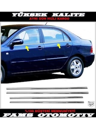 Toyota Corolla Uyumlu Krom Cam Çıtası 4 Prç. 2002-2007 P. Çelik