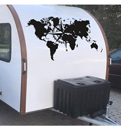 120 X 70 - Dünya Haritası Pusula Karavan Sticker
