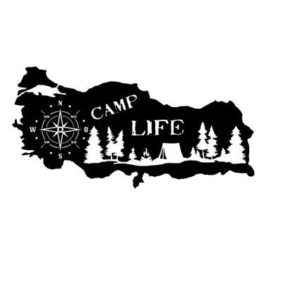 120x61 Cm Siyah - Türkiye Haritası Pusula Kamp, Karavan Sticker