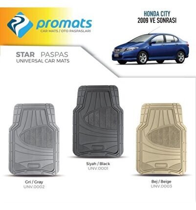 Honda City 2009 Sonrası Oto Paspas Star (siyah)