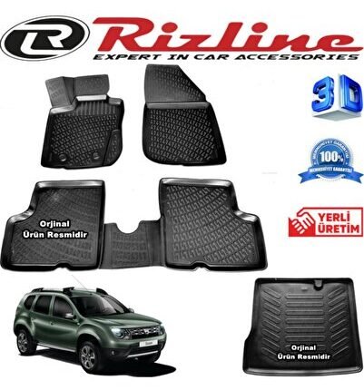 Dacia Duster 4x2 3d Paspas + 3d Bagaj Havuzu 2010-2018 Arası Siyah Set