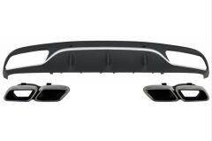 Mercedes Uyumlu Yedek Parça W205 C Serisi (Amg Sedan) Uyumlu C63 Görünüm Difüzör (Mat Gri Çizgili ) Ve Egzoz Seti