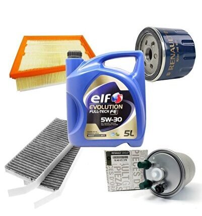Fultech 5w-30 Fe 5lt+Renault Latitude 1.5 Dci Filtre Bakım Seti 110 hp 2011-2019 5Lİ SET