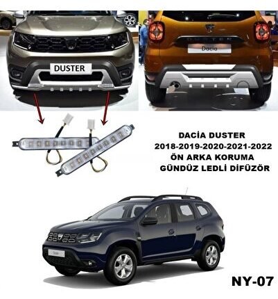 Dacia Duster ön arka tampon koruma difüzör 2018-2019-2020-2021-2022-2023 gündüz ledli model difüzör