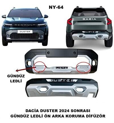 dacia duster ön ve arka tampon koruma difüzör duster 2024 sonrası gündüz ledli model difüzör