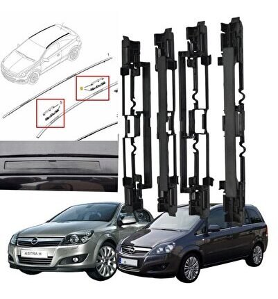 Siyah Opel Astra H Zafira B Tavan Oluk Çıta Kapağı 4'lü Set