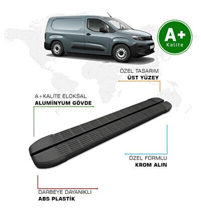 Opel Combo Panelvan Yan Basamak Uzun Şasi 2024 Model ve Sonrası S-Line Siyah