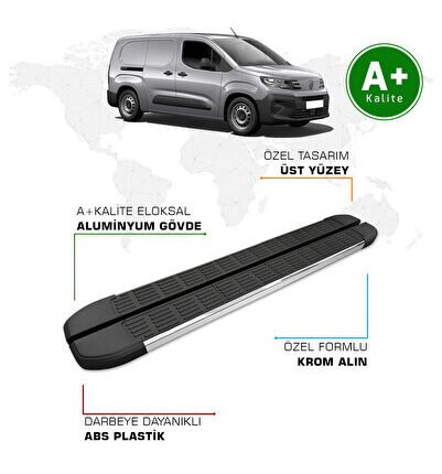 Peugeot Partner Yan Basamak Uzun Şasi 2024 Model ve Sonrası S-Line Gri