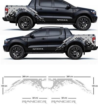 Ranger Uyumlu Off Road Sağ Ve Sol Oto Sticker - Off Road Sticker - 280x 100 Cm