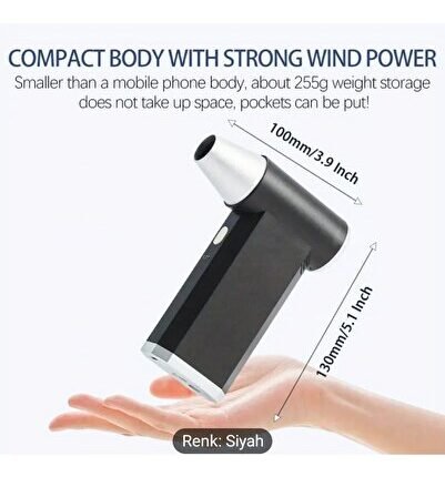 Fan - Toz ve Kar Temizliği için Yüksek Hızlı, Sessiz Çalışma, USB Şarj Edilebilir,130.000 RPM Turbo