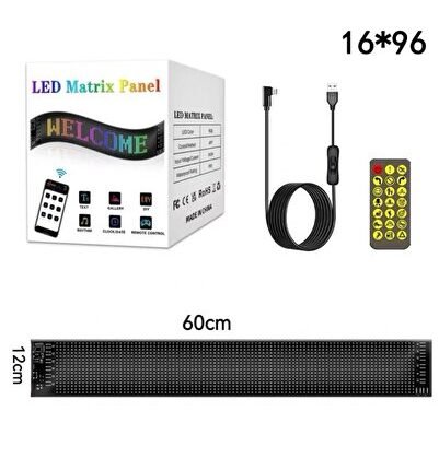 Led Matrix (60 Cm Uzunluğunda) En Büyük Boy Panel Dijital Ekran Kumandalı App Kontrollü Oto Aksesuar