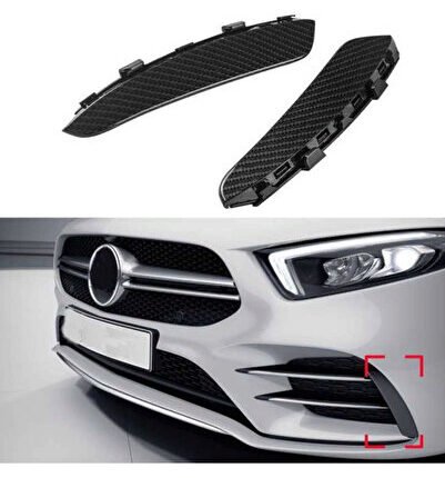 Mercedes W177 A Serisi 2019+ Uyumlu Yedek Parça Ön Tampon Yan Bıçakları - 2 Parça - Karbon