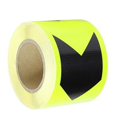 25 Metre Reflektörlü Reflektif Fosforlu Şerit Bant Sarı-siyah Reflekte Ikaz Bandı 10 Cm