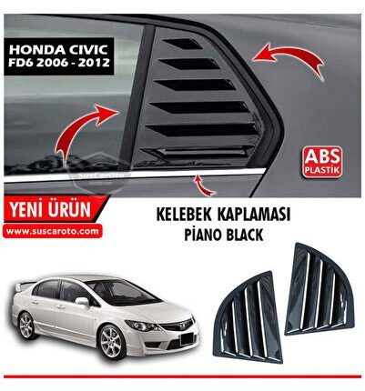 Honda Civic FD6 2006-2011 Uyumlu Kelebek Cam Izgarası Kelebek Cam Vizörü Havalandırma Parlak Siyah