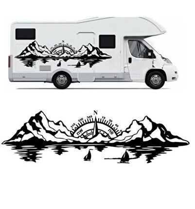 160 X 48 Cm - Pusula Deniz Dağ Orman Doğa Manzara Off Road Kamp Karavan Sticker