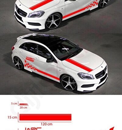 5 Parça Oto Sticker - Kaput - Marşpiyel - Yan Ayna - 2,5cm X 15cm - 15cm X 120cm - 25cm X 220cm