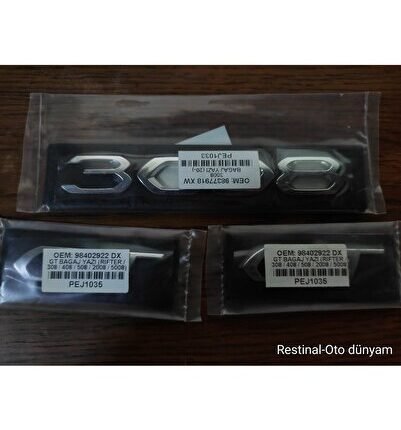 “Peugeot 3008 2020-2023 GT Rozeti ve Bagaj Yazısı Seti Krom Logo Çift Bantlı”