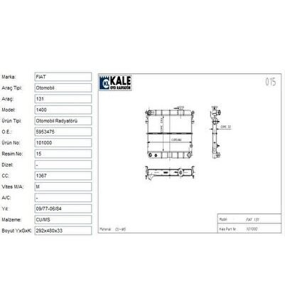 85008077 Radyator Su 2 Sıra Pa Sıstem ( Fıat : M131 )