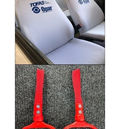 Opar Servis Kılıfı Beyaz & Kırmızı Elçek Tutamaç Set