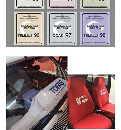 Kırmızı Opar Koltuk Kılıfı & Tofaş Torpido Havlusu & Ön Cam Vergi Pul Set