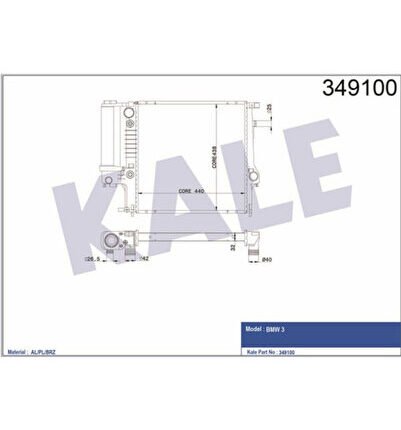 OTO Radyatör 349100 Su Radyatörü Bmw 3 87-01 438X438X34