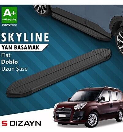 S-Dizayn Fiat Doblo 2 Uzun Şase Skyline Siyah Yan Basamak 223 Cm 2010-2023 A+ Kalite