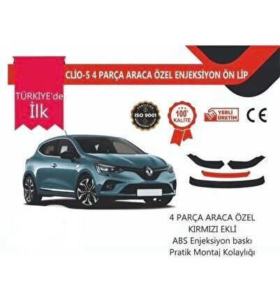 Clio 5 Lip 4 Parça Lip Abs Plastik Ortası Kırmızı Araca Özel