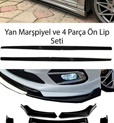 Nissan Micra 2017 Sonrası F30 Düz Yan Marşpiyel + 4 Parça Beyaz Ön Ek Piano Black Bodykit Set