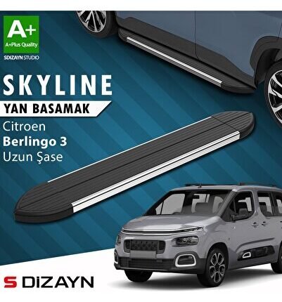 S-Dizayn Citroen Berlingo 3 Uzun Şase Skyline Krom Yan Basamak 213 Cm 2018 Üzeri A+ Kalite