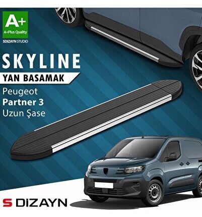 S-Dizayn Peugeot Partner 3 Uzun Şase Skyline Krom Yan Basamak 213 Cm 2018 Üzeri A+ Kalite