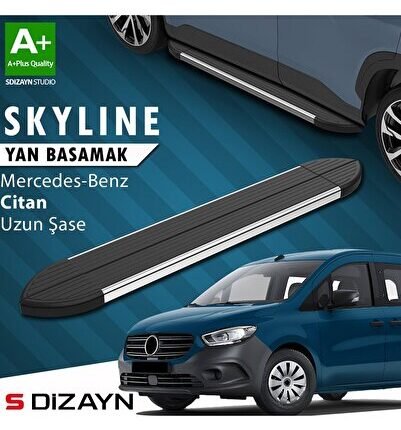 S-Dizayn Mercedes Citan Uzun Şase Skyline Krom Yan Basamak 223 Cm 2012-2021 A+ Kalite