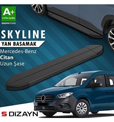 S-Dizayn Mercedes Citan Uzun Şase Skyline Siyah Yan Basamak 223 Cm 2012-2021 A+ Kalite
