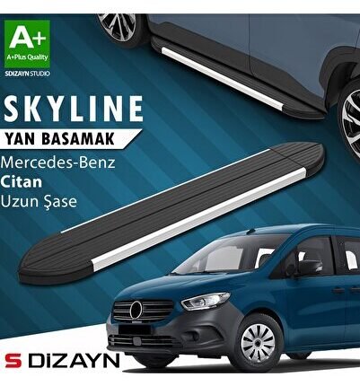 S-Dizayn Mercedes Citan Uzun Şase Skyline Aluminyum Yan Basamak 223 Cm 2012-2021 A+ Kalite