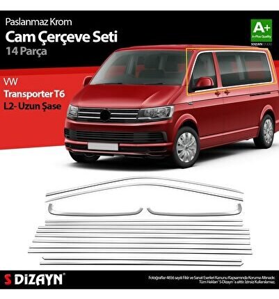 S-Dizayn VW Transporter T6 Uzun Şase Krom Cam Çerçeve Seti 2015-2024 Tek Sürgü