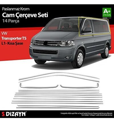 S-Dizayn VW Transporter T5 Kısa Şase Krom Cam Çerçeve Seti 2003-2015 Tek Sürgü