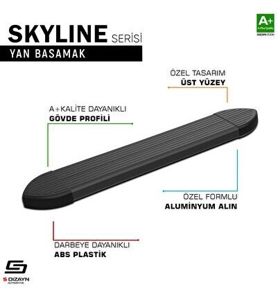 S-Dizayn Mitsubishi L200 5 Skyline Siyah Yan Basamak 193 Cm 2015-2019 A+ Kalite