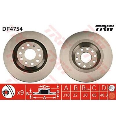 DF4754 Fren Diski Arka Golf VI 08- Golf Vıı 14- Passat B6 B7 B8 Tiguan II A3 03- A3 37987091