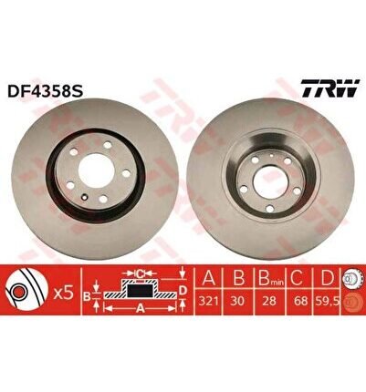 DF4358S FREN DİSKİ ÖN A6 04- 2.0 TDI 2.7 TDI 2.8 FSI 4.2 A8 0