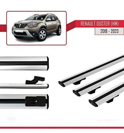 Renault Duster (HM) 2018-2023 Arası ile uyumlu Basic Model Ara Atkı Tavan Barı GRİ 3 ADET