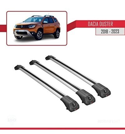 Dacia Duster 2018-2023 Arası ile uyumlu ACE-1 Ara Atkı Tavan Barı GRİ 3 ADET BAR