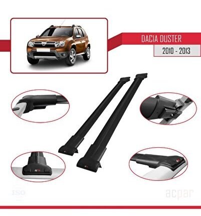 Dacia Duster (HS) Pre-facelift 2010-2013 Arası Ile Uyumlu Fly Model Ara Atkı Tavan Barı Siyah 2 Adet